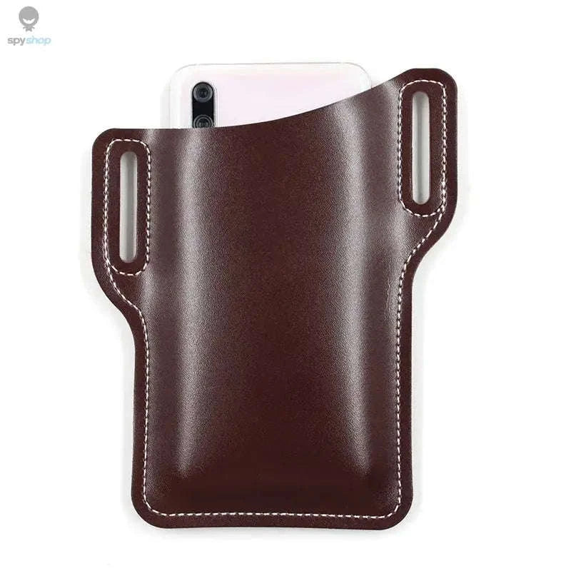 Leather Phone Holster Belt Waist Bag for Everyday Carry-Light Brown