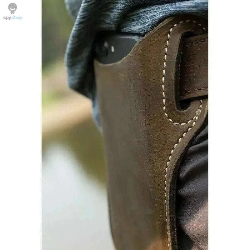 Leather Phone Holster Belt Waist Bag for Everyday Carry-Light Brown