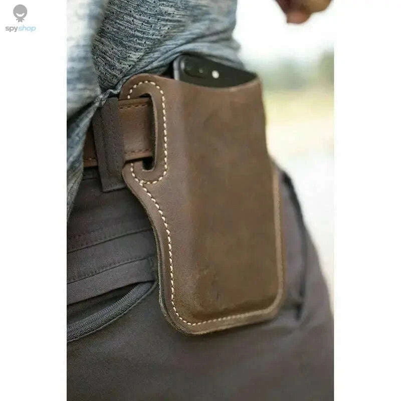 Leather Phone Holster Belt Waist Bag for Everyday Carry-Light Brown