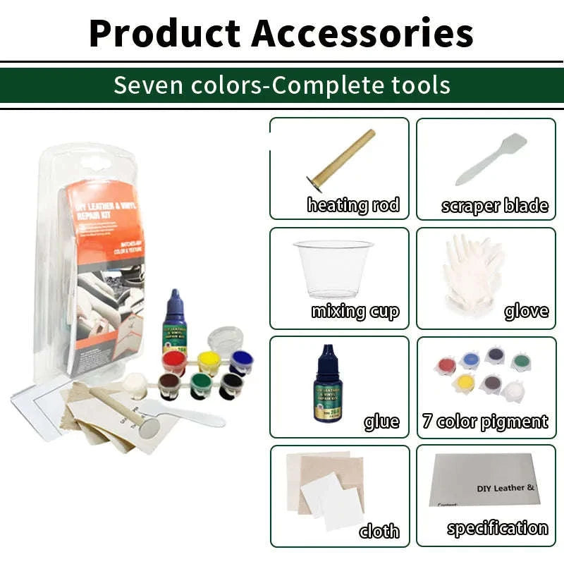 Leather & Vinyl Repair Kit for Car Seats, Furniture and More-7 colors-1