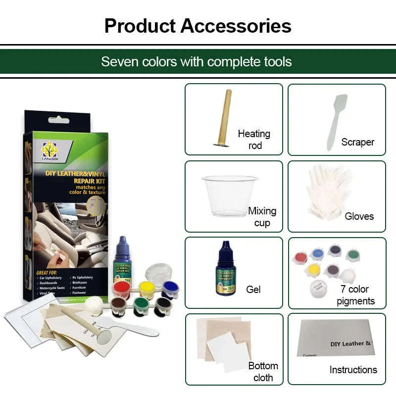 Leather & Vinyl Repair Kit for Car Seats, Furniture and More-7 colors-1