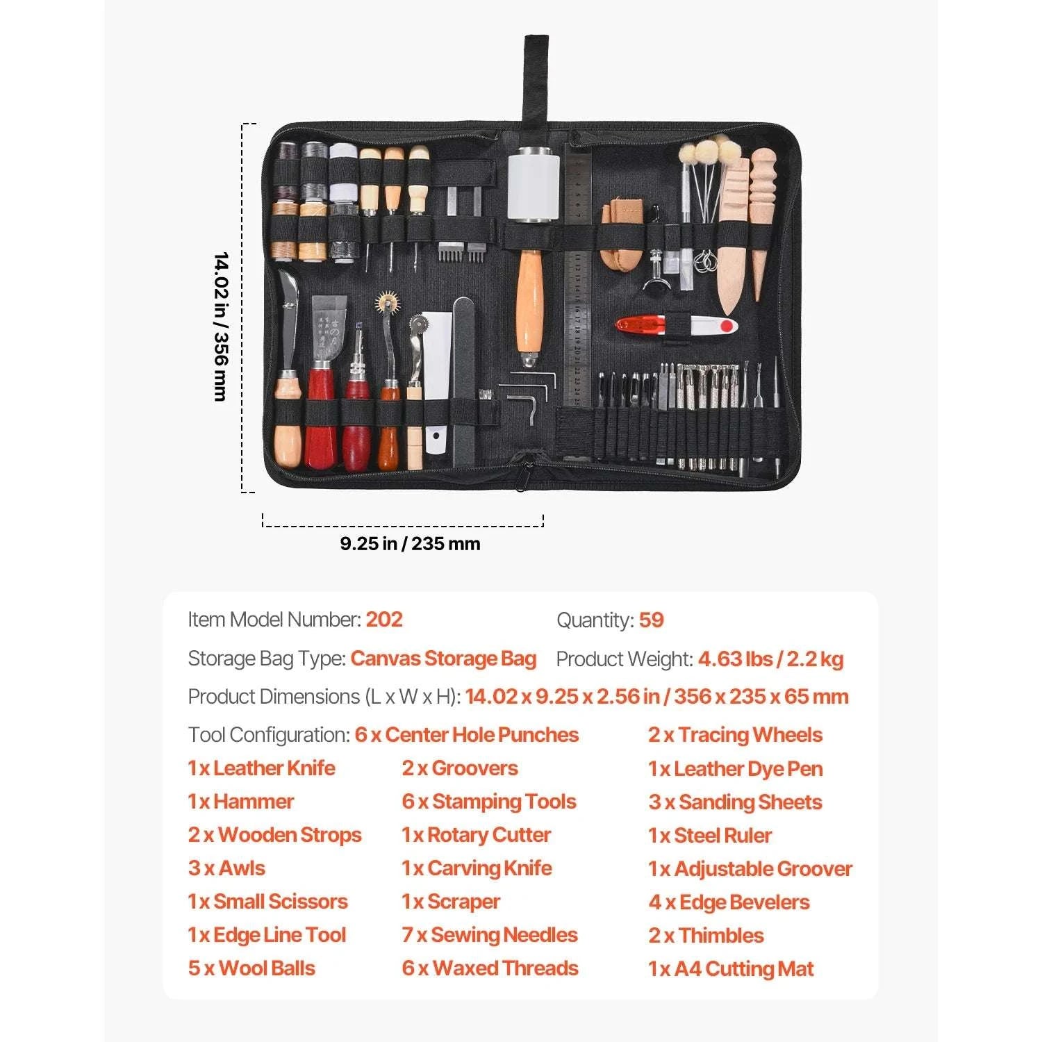 Leather Working Tools Kit Set with Storage Bag (38–92 Pieces)-72PCs Leather / United States