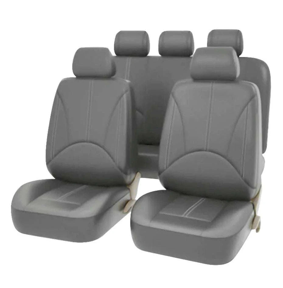 Leatherette Car Seat Cover Set Breathable Universal Full-Wrapped Compatible with Airbag-Black set x 1