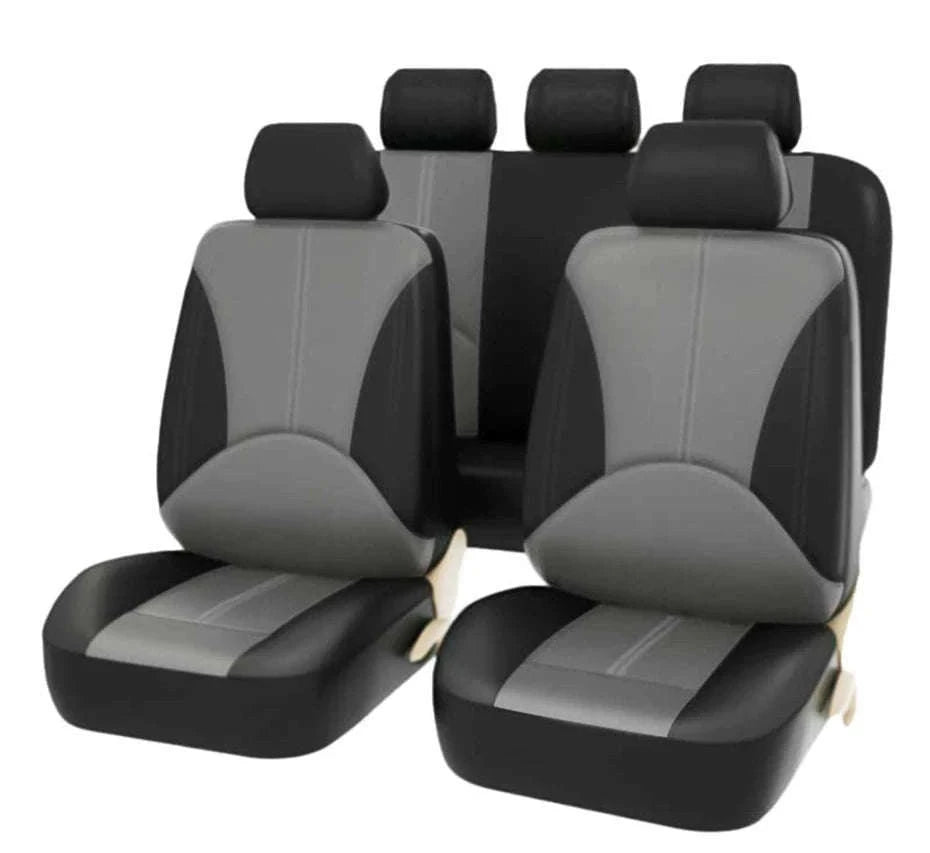 Leatherette Car Seat Cover Set Breathable Universal Full-Wrapped Compatible with Airbag-Black set x 1