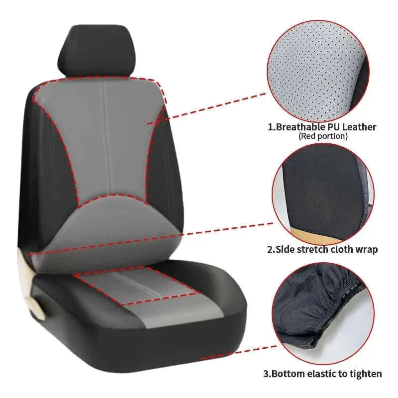 Leatherette Car Seat Cover Set Breathable Universal Full-Wrapped Compatible with Airbag-Black set x 1