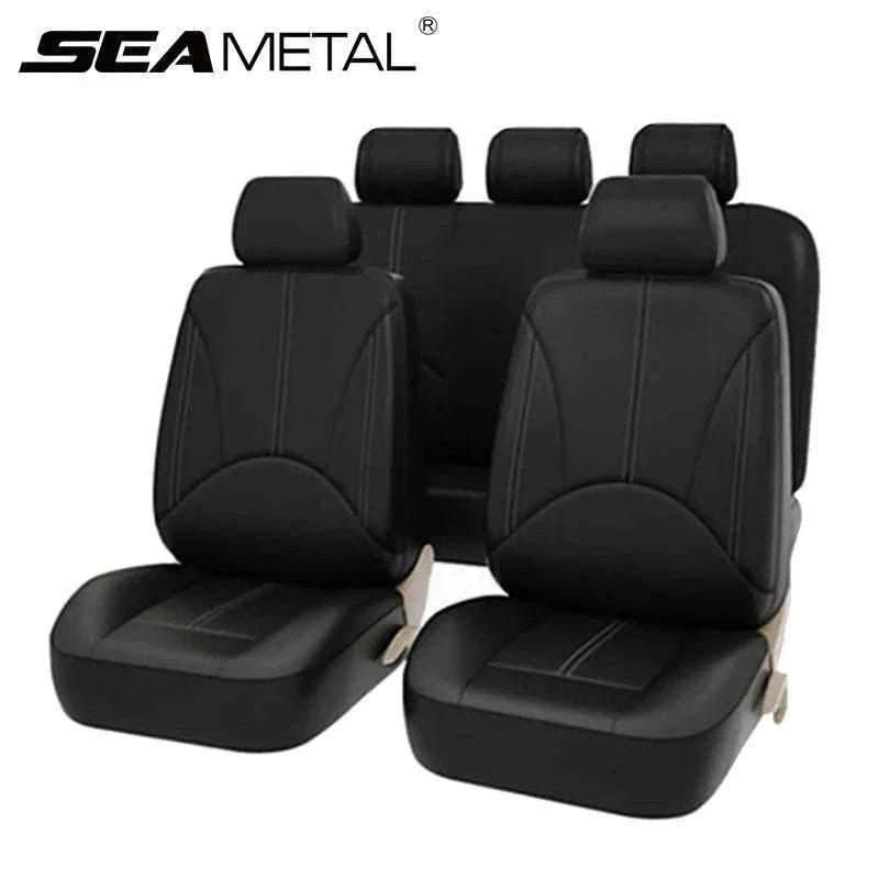 Leatherette Car Seat Cover Set Breathable Universal Full-Wrapped Compatible with Airbag-Black set x 1