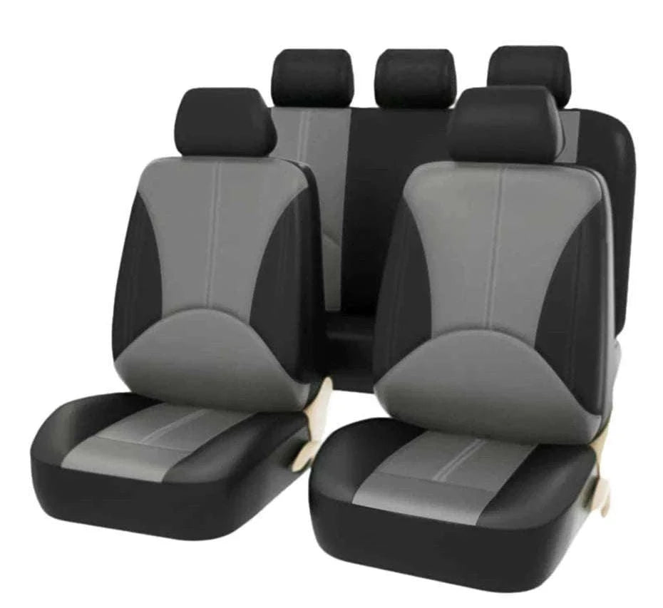 Leatherette Car Seat Cover Set Breathable Universal Full-Wrapped Compatible with Airbag-Black set x 1