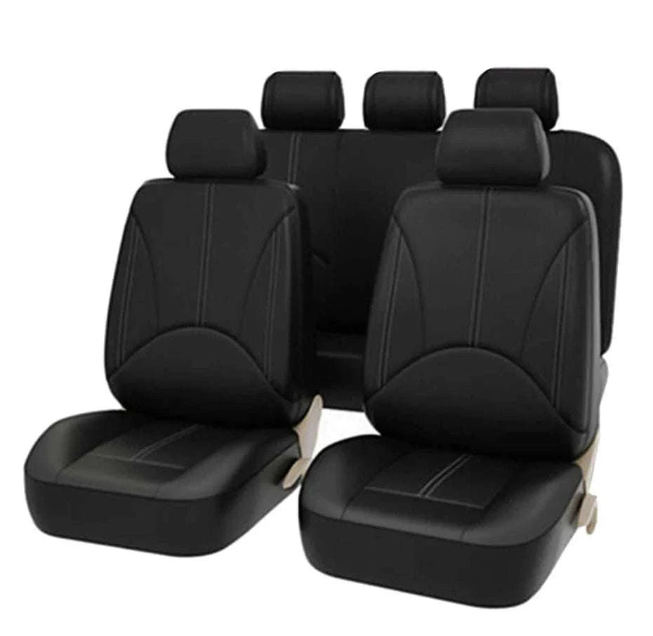 Leatherette Car Seat Cover Set Breathable Universal Full-Wrapped Compatible with Airbag-Black set x 1