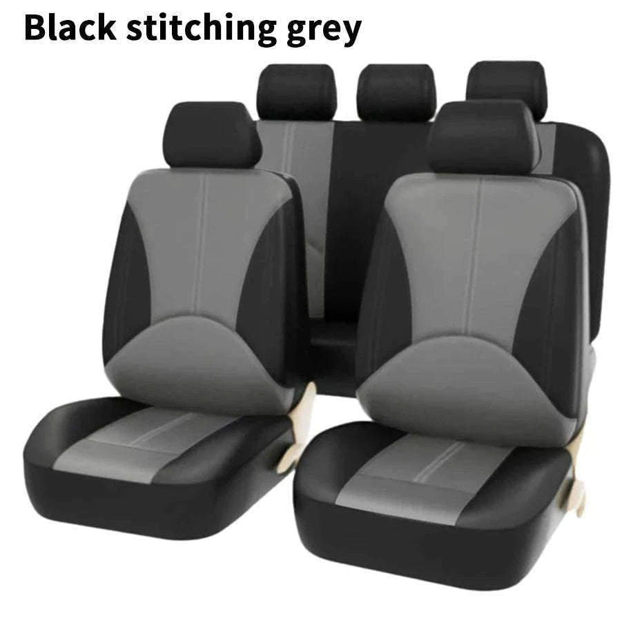 Leatherette Car Seat Cover Set Breathable Universal Full-Wrapped Compatible with Airbag-Black set x 1