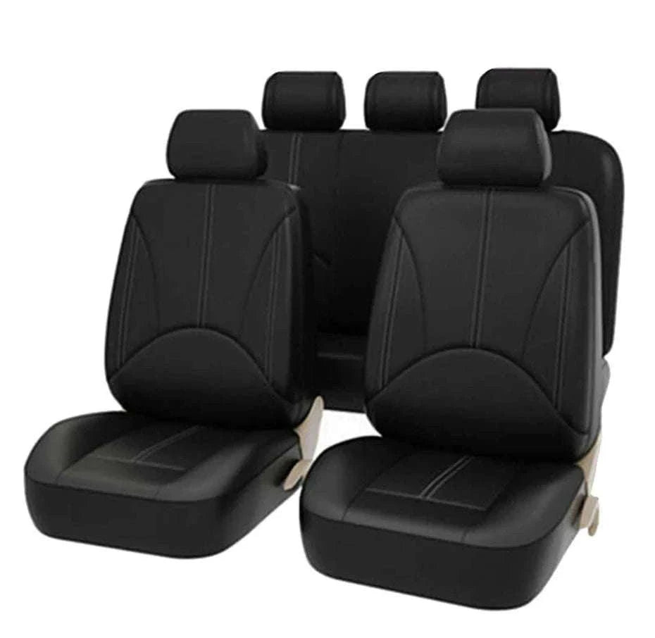 Leatherette Car Seat Cover Set Breathable Universal Full-Wrapped Compatible with Airbag-Black set x 1