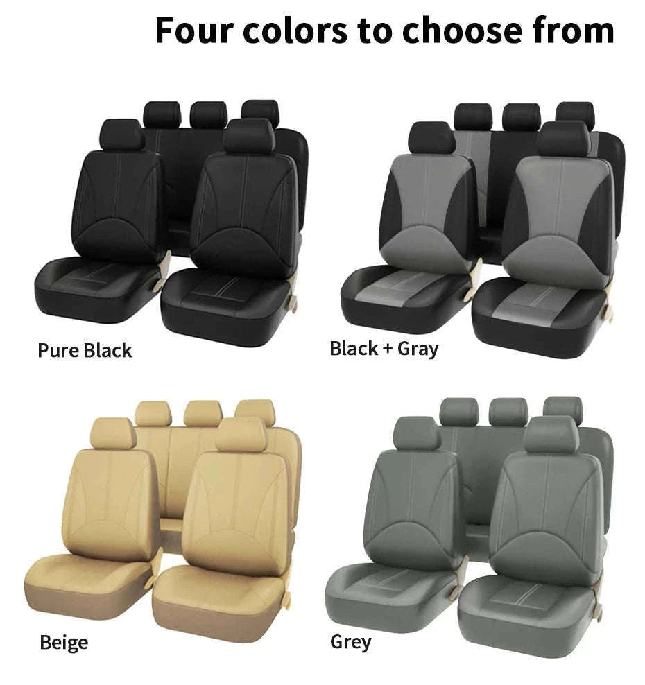 Leatherette Car Seat Cover Set Breathable Universal Full-Wrapped Compatible with Airbag-Black set x 1
