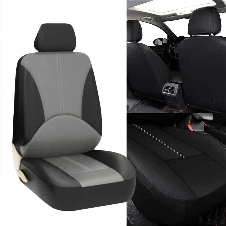 Leatherette Car Seat Cover Set Breathable Universal Full-Wrapped Compatible with Airbag-Black set x 1