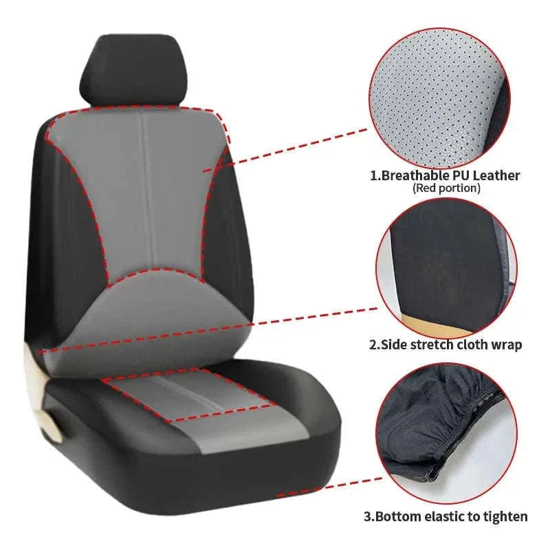 Leatherette Car Seat Cover Set Breathable Universal Full-Wrapped Compatible with Airbag-Black set x 1