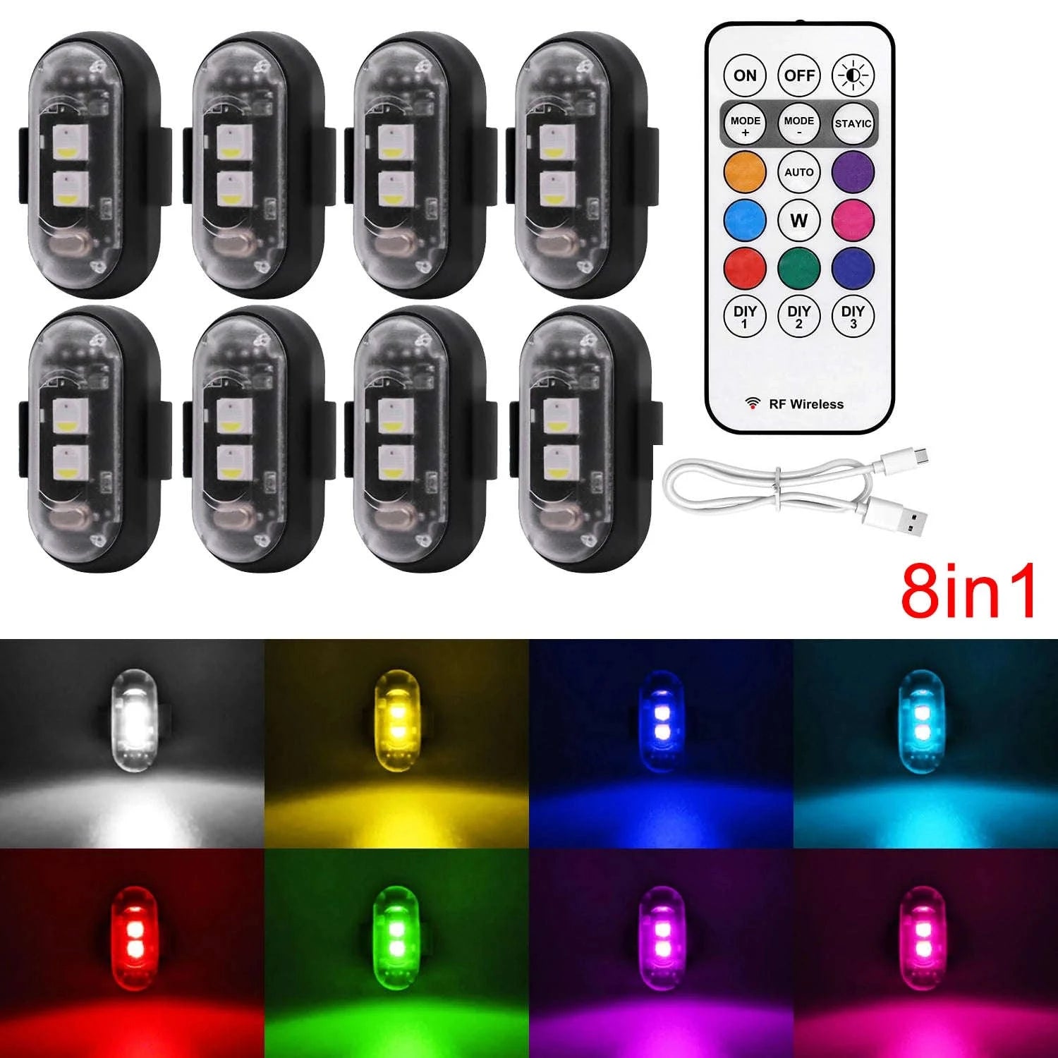 LED Aircraft Strobe Lights Remote Control 8 Colors Anti-Collision Lights-8pcs