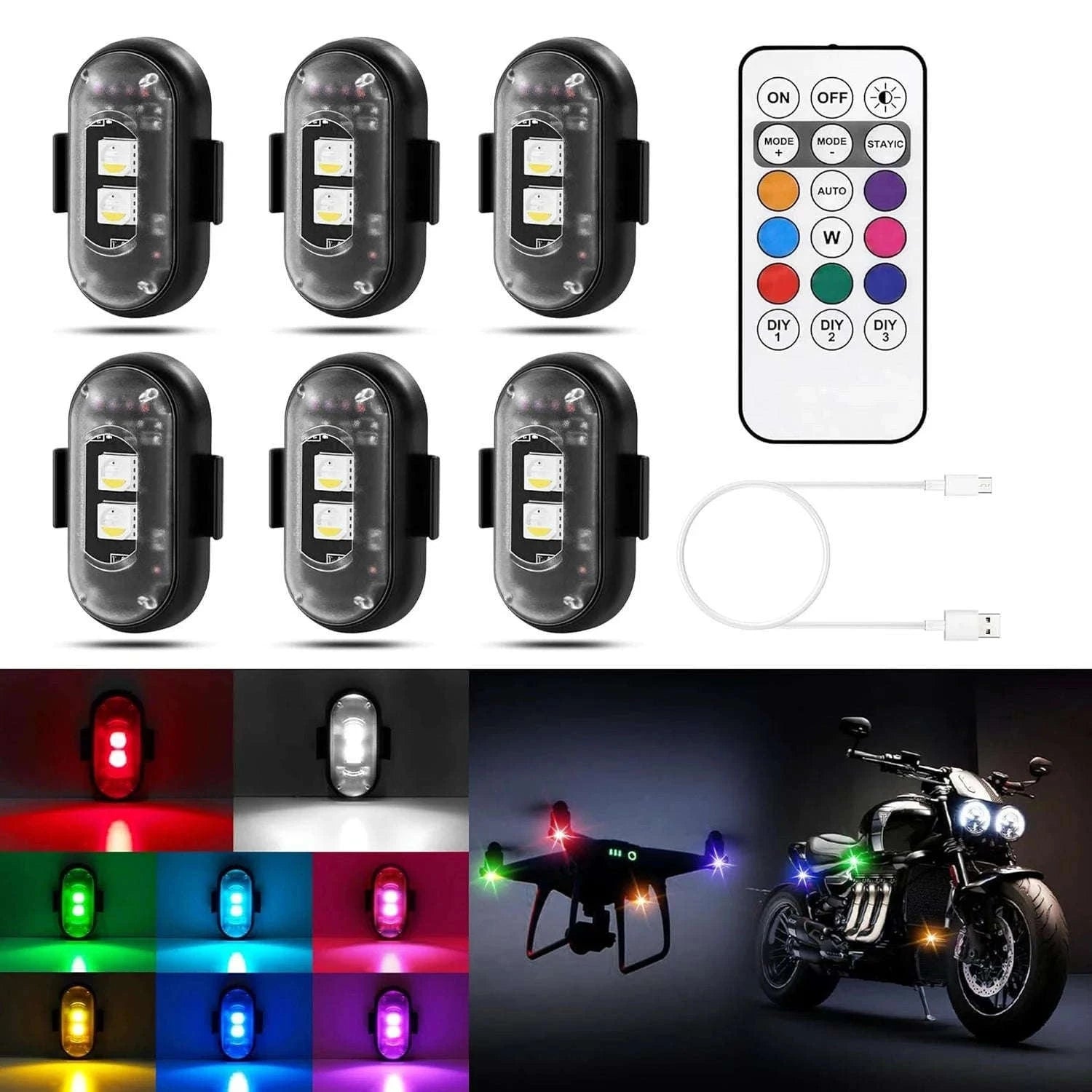 LED Aircraft Strobe Lights Remote Control 8 Colors Anti-Collision Lights-8pcs