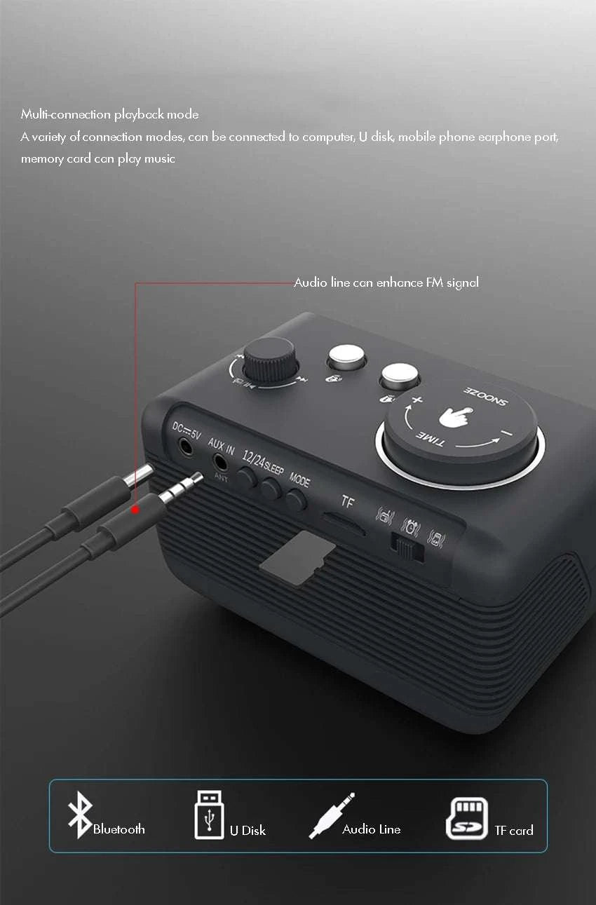 LED Alarm Clock Bluetooth Speaker with FM Radio & USB Charging-White UK  Plug