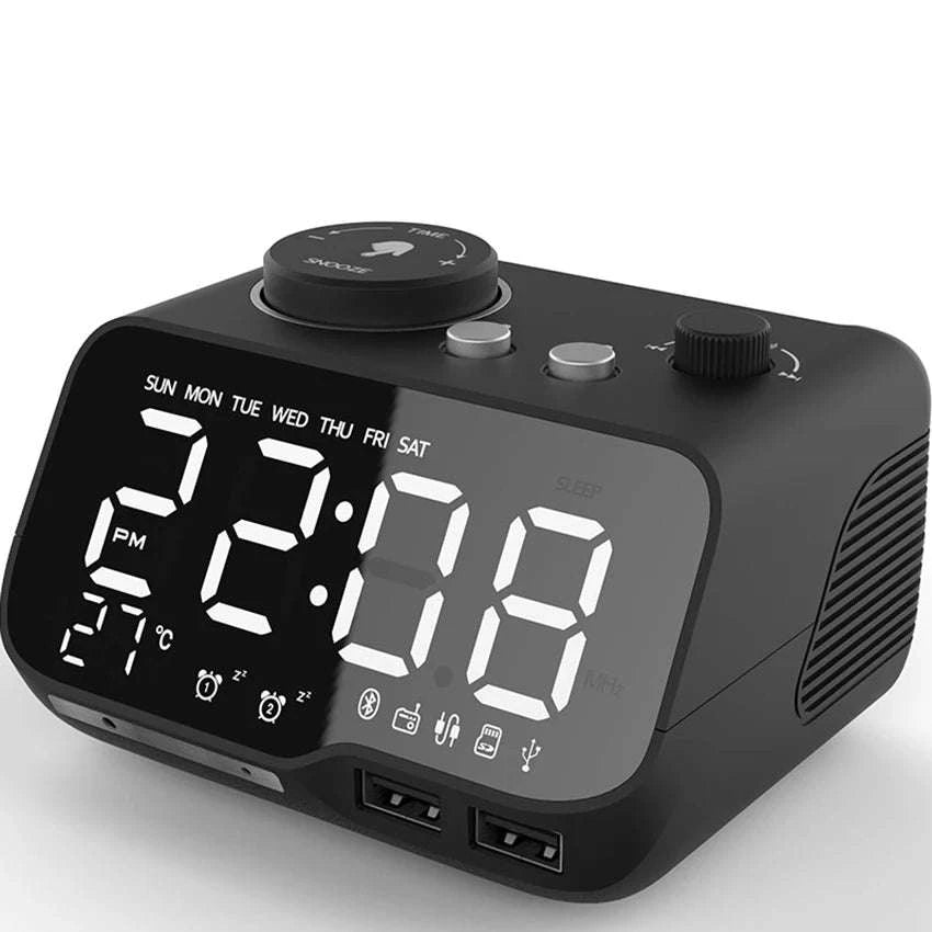 LED Alarm Clock Bluetooth Speaker with FM Radio & USB Charging-White UK  Plug