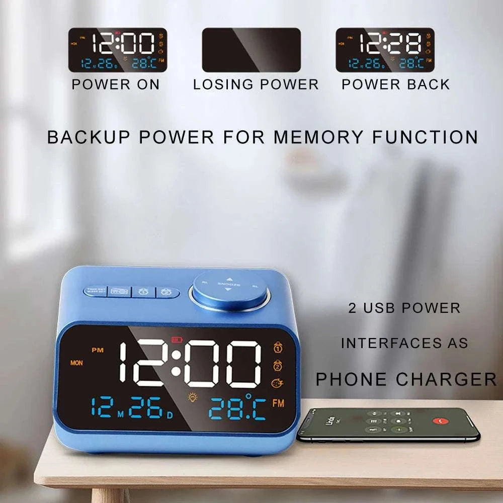 LED Alarm Clock with FM Radio, Temperature & Humidity Display-BLACK