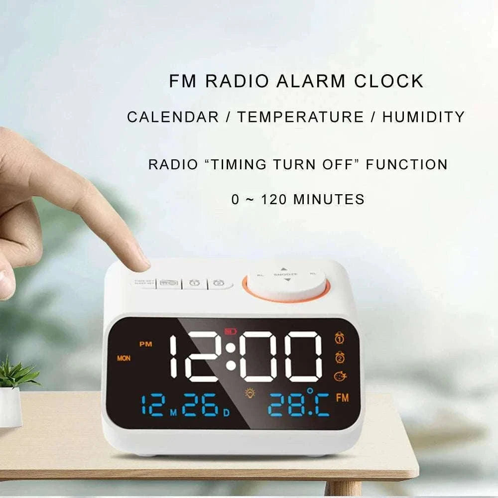 LED Alarm Clock with FM Radio, Temperature & Humidity Display-BLACK