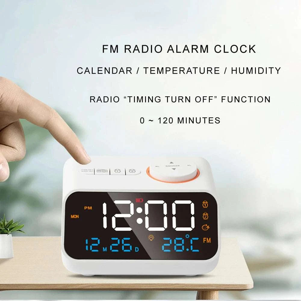 LED Alarm Clock with FM Radio, Temperature & Humidity Display-BLACK