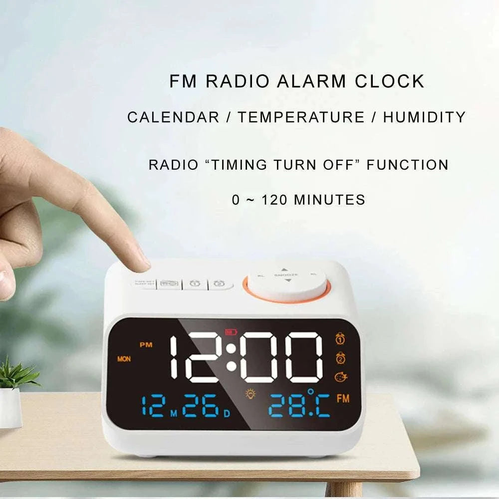 LED Alarm Clock with FM Radio, Temperature & Humidity Display-BLACK
