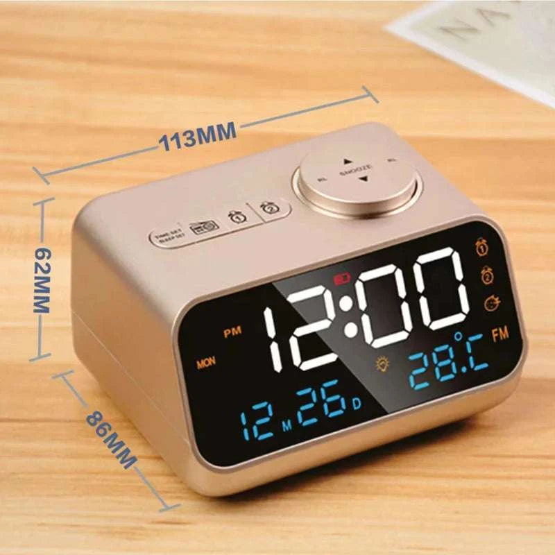 LED Alarm Clock with FM Radio, Temperature & Humidity Display-BLACK