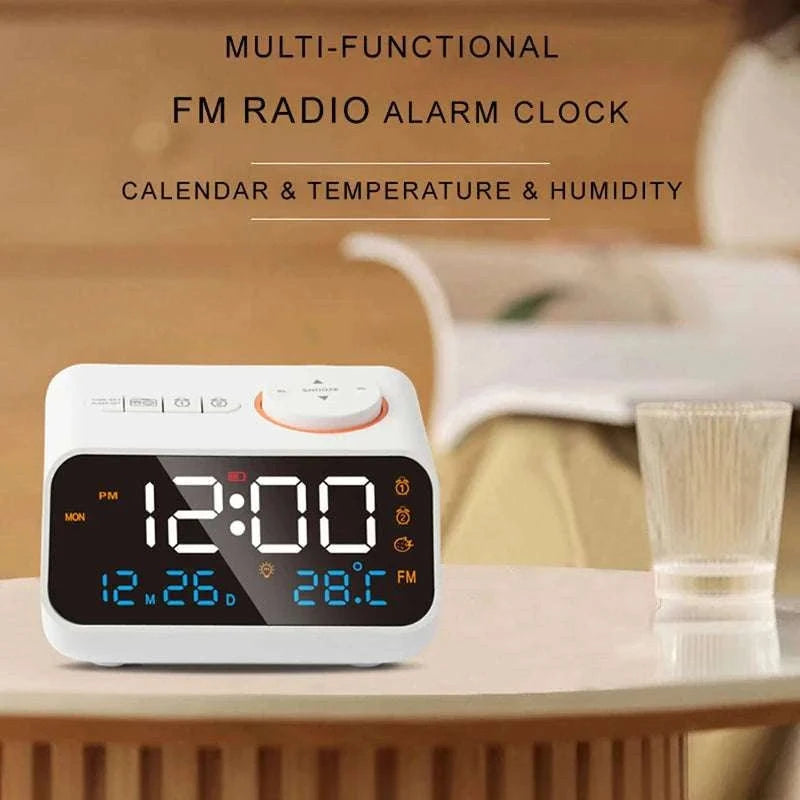 LED Alarm Clock with FM Radio, Temperature & Humidity Display-BLACK