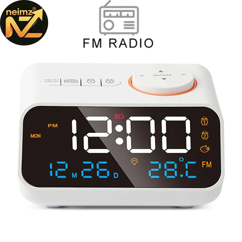 LED Alarm Clock with FM Radio, Temperature & Humidity Display-BLACK