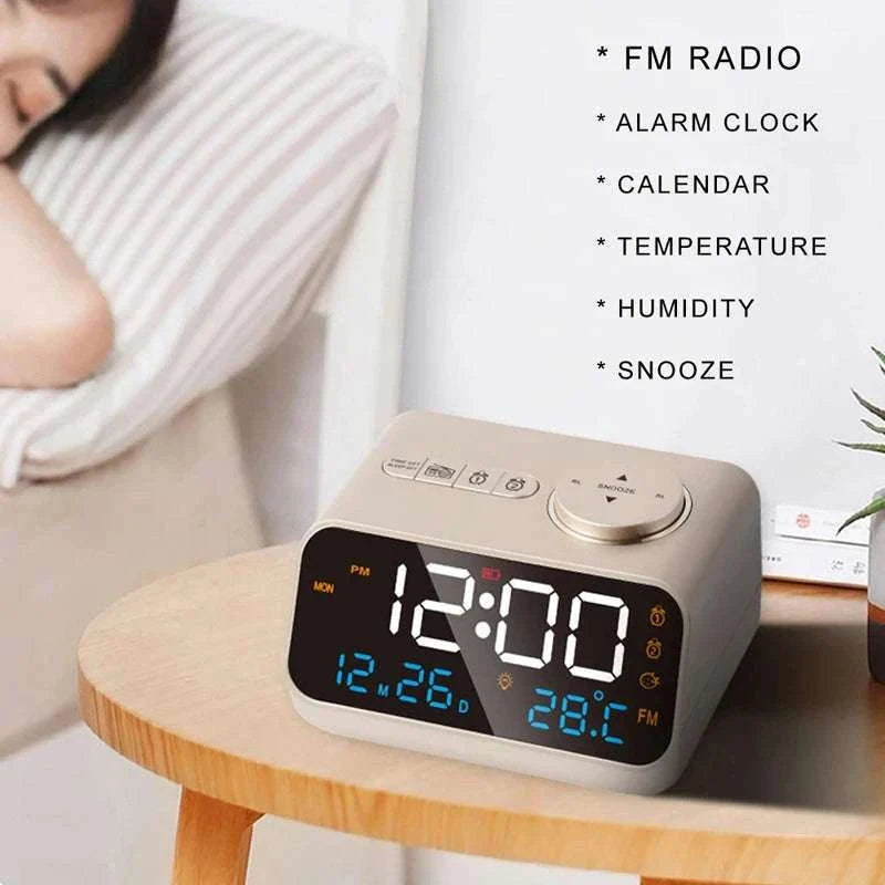 LED Alarm Clock with FM Radio, Temperature & Humidity Display-BLACK