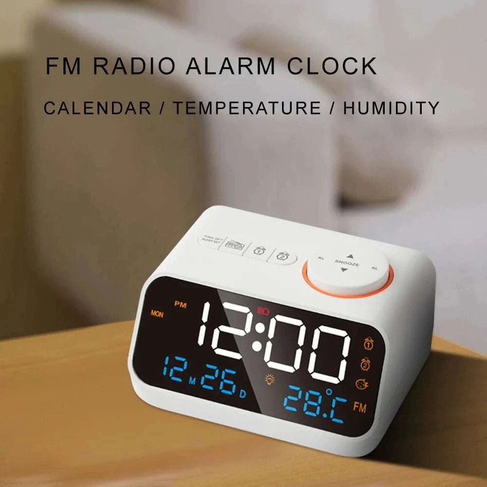 LED Alarm Clock with FM Radio, Temperature & Humidity Display-BLACK