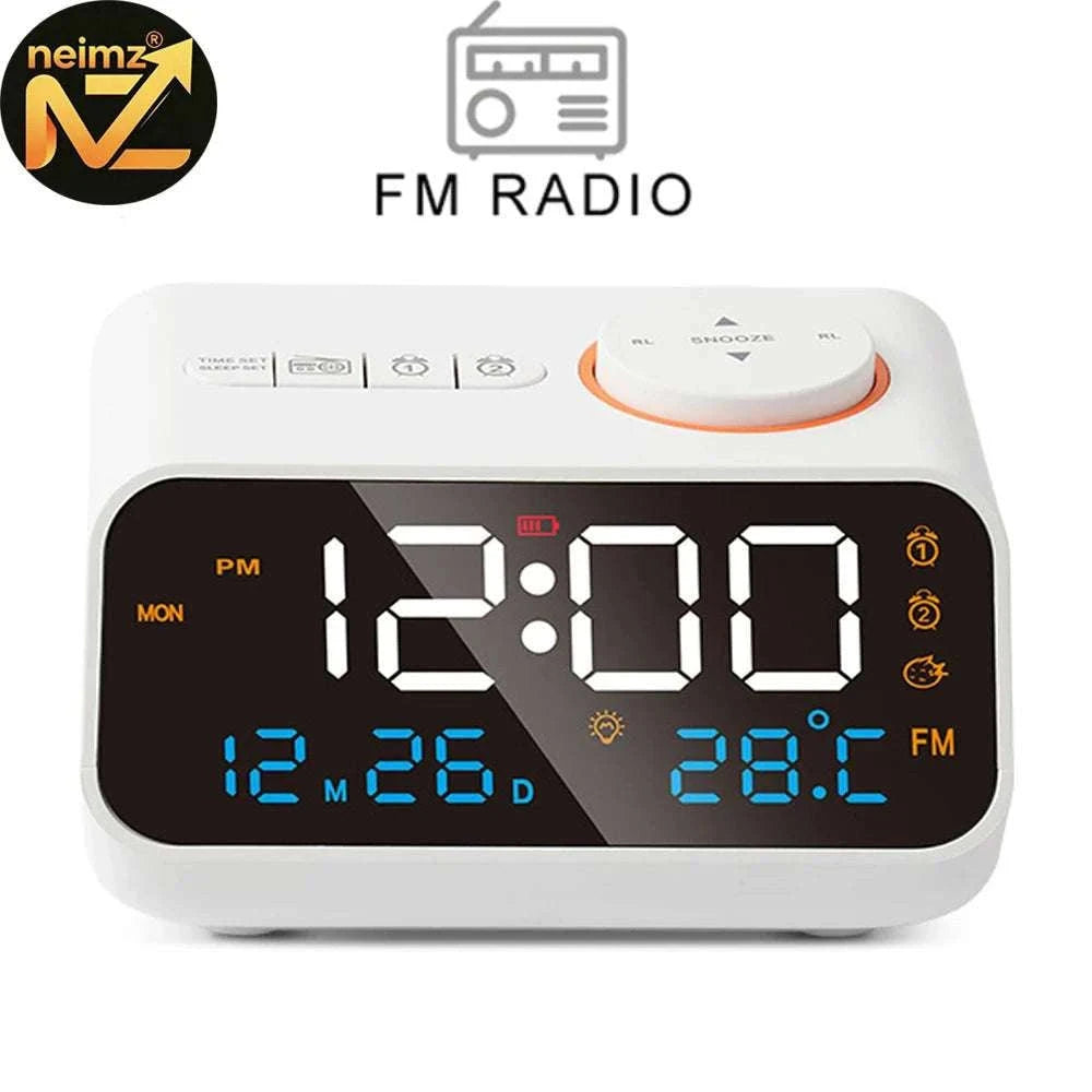 LED Alarm Clock with FM Radio, Temperature & Humidity Display-BLACK