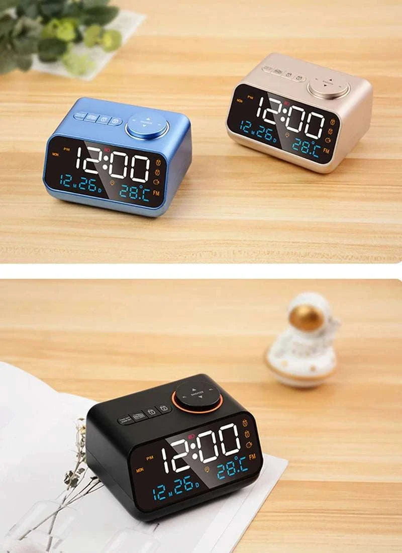 LED Alarm Clock with FM Radio, Temperature & Humidity Display-BLACK