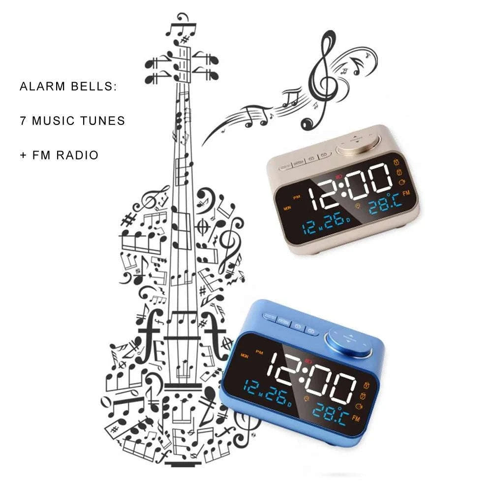 LED Alarm Clock with FM Radio, Temperature & Humidity Display-BLACK