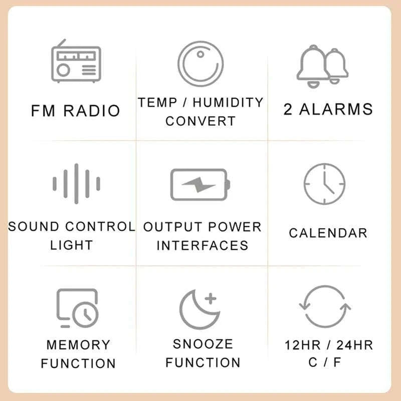LED Alarm Clock with FM Radio, Temperature & Humidity Display-BLACK