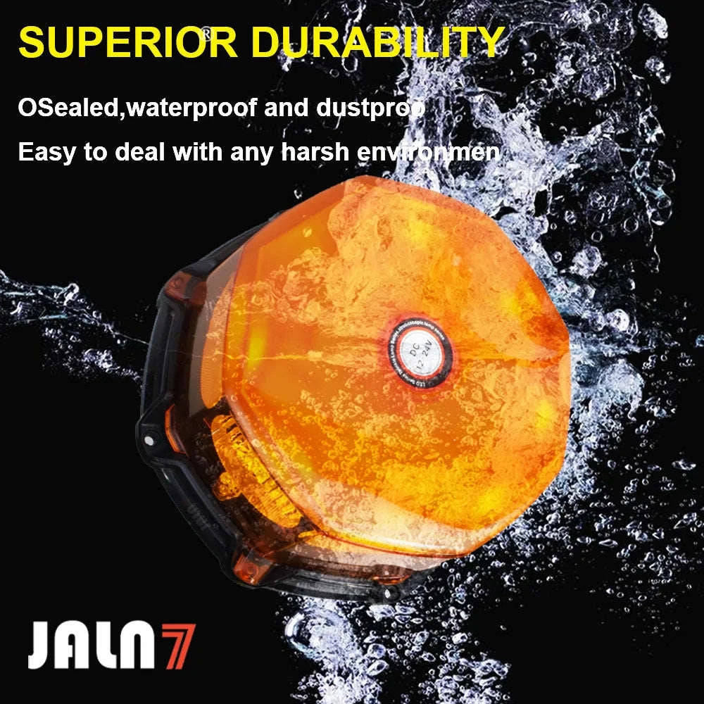 LED Amber Strobe Warning Beacon Light with Magnetic Base, 12V-24V-Amber