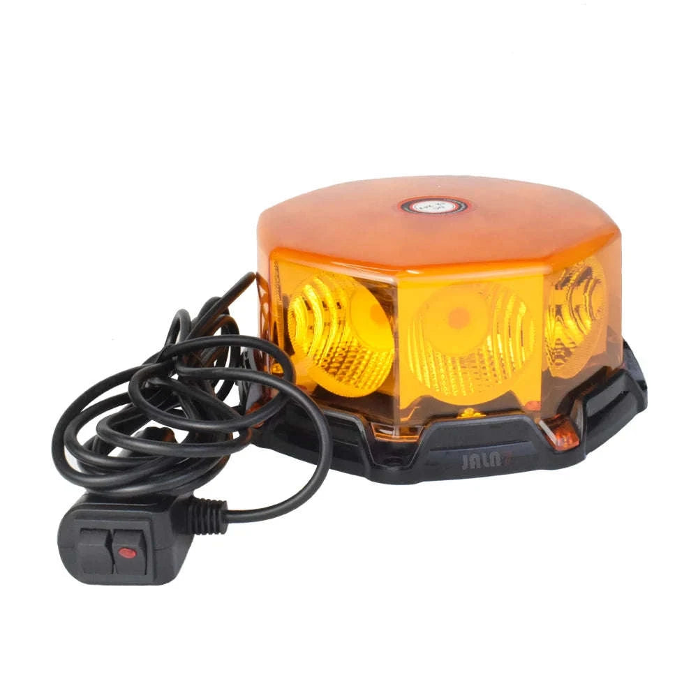 LED Amber Strobe Warning Beacon Light with Magnetic Base, 12V-24V-Amber
