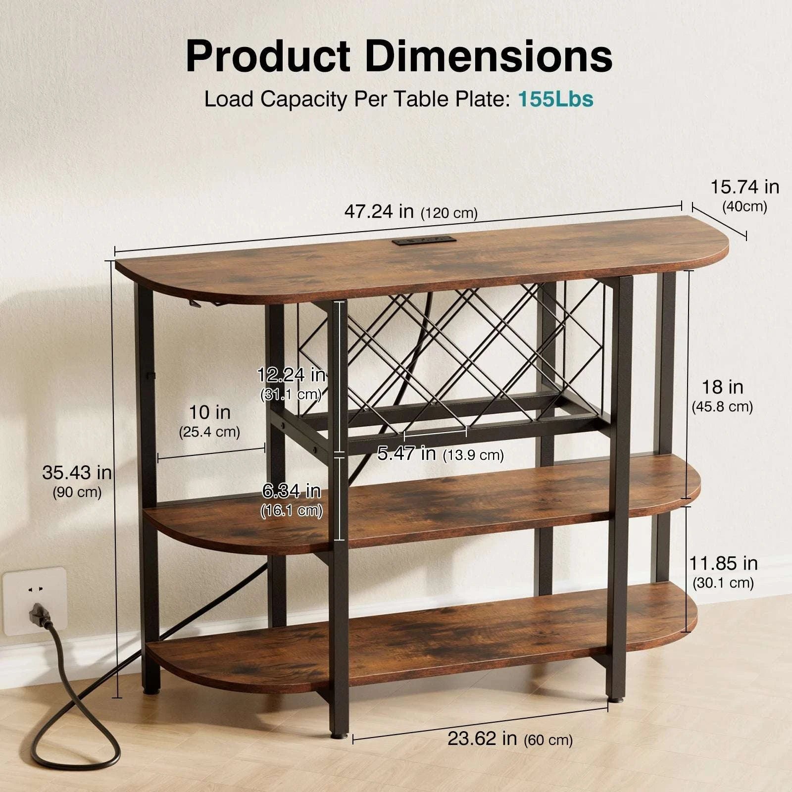 LED Bar Cabinet with Storage, Charging Station & Wine Rack-Gray / United States