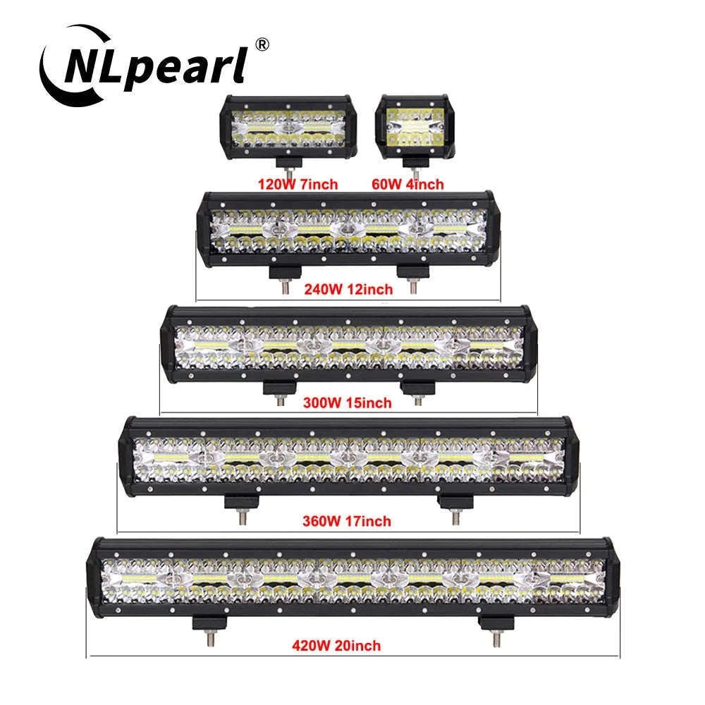 LED Bar Work Light 12V 24V Spot Flood for Offroad Vehicles-1pc 420W led bar