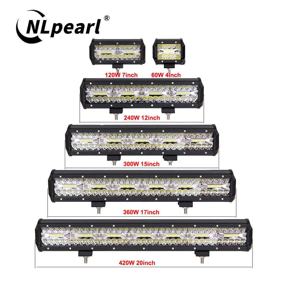 LED Bar Work Light 12V 24V Spot Flood for Offroad Vehicles-1pc 420W led bar