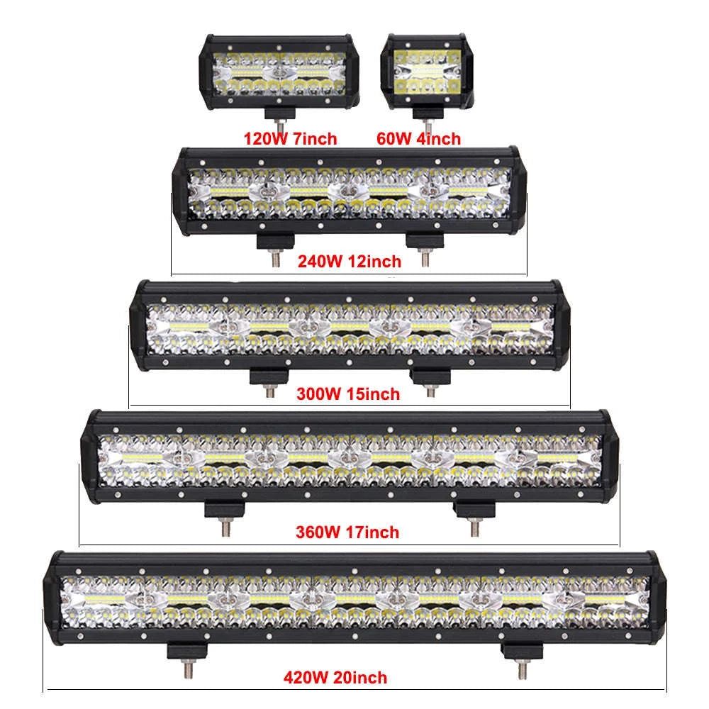 LED Bar Work Light 12V 24V Spot Flood for Offroad Vehicles-1pc 420W led bar