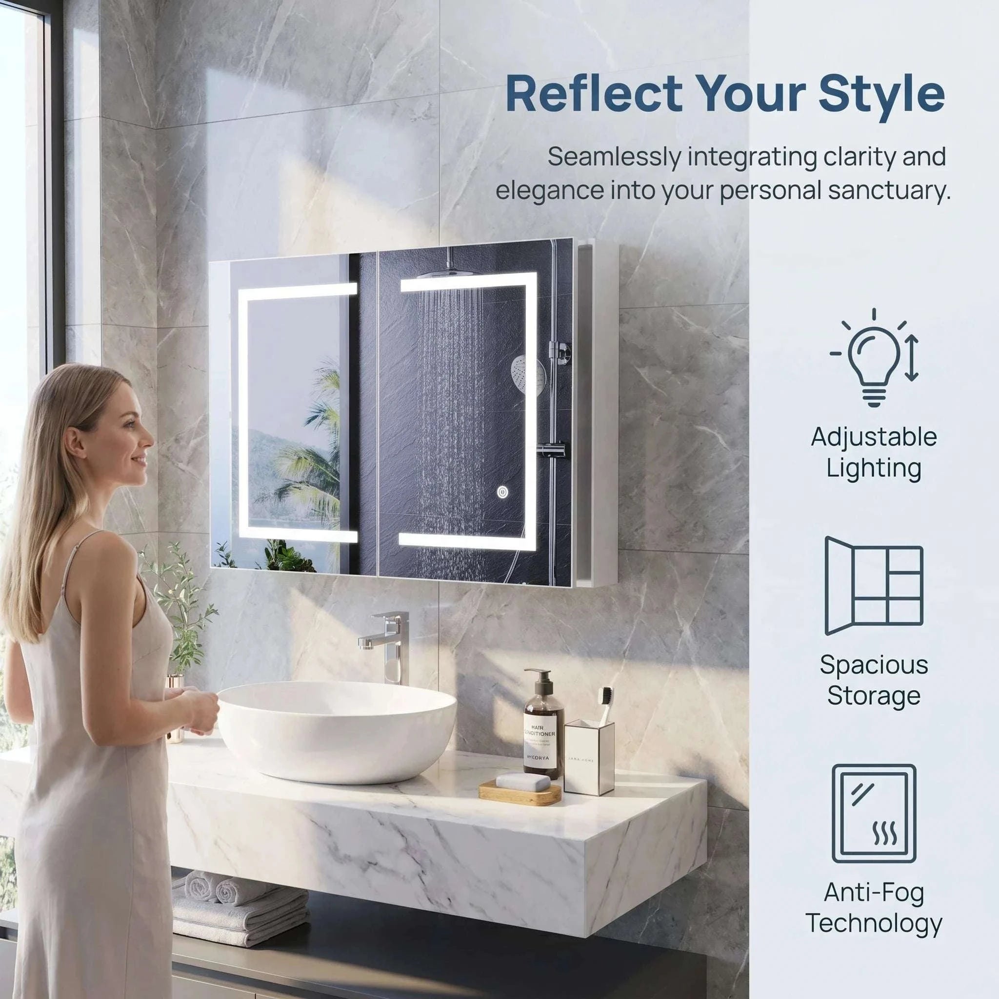LED Bathroom Mirror Cabinet 80cm Wall Mounted with Storage Shelves-white-50x15x70cm-1 door / GERMANY