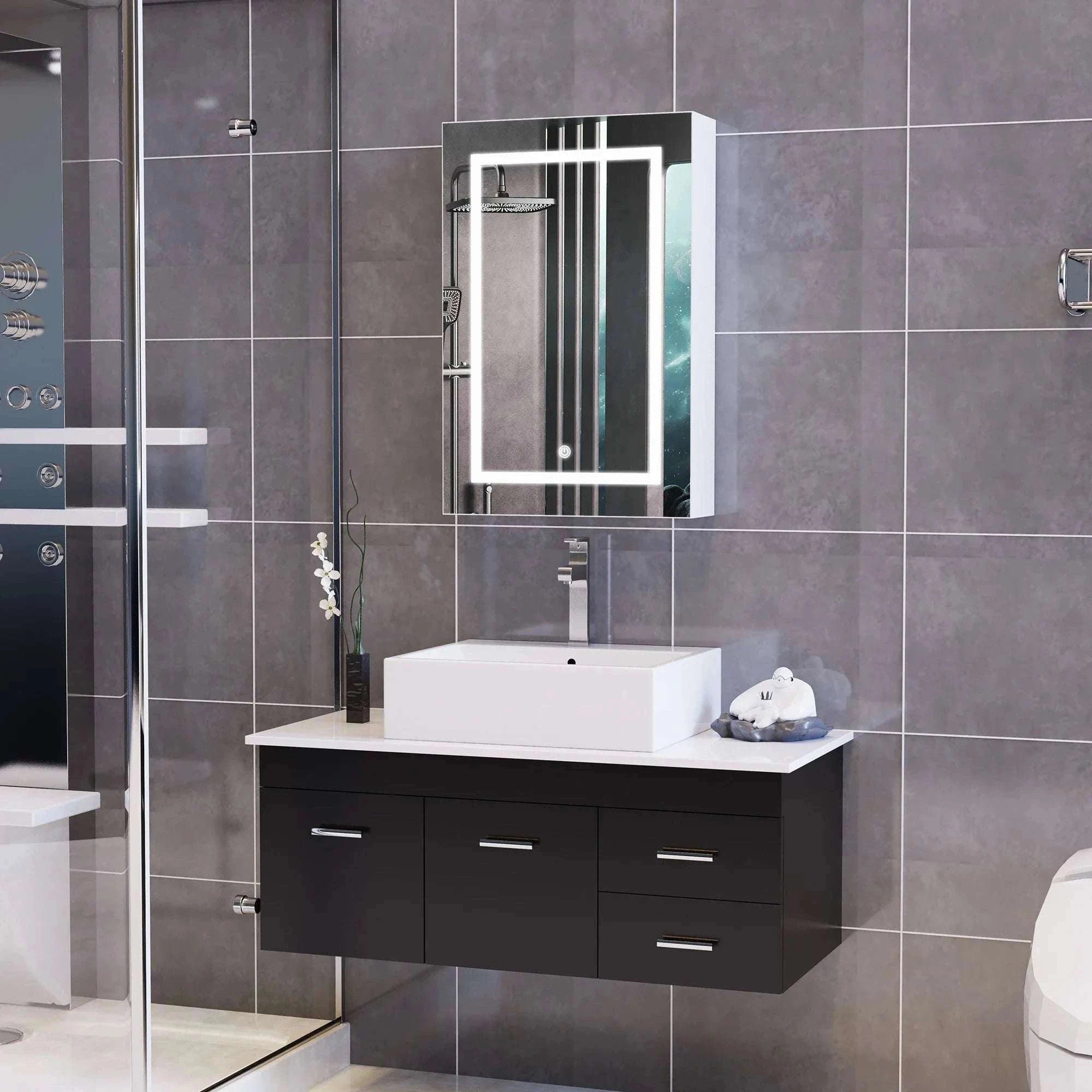LED Bathroom Mirror Cabinet 80cm Wall Mounted with Storage Shelves-white-50x15x70cm-1 door / GERMANY