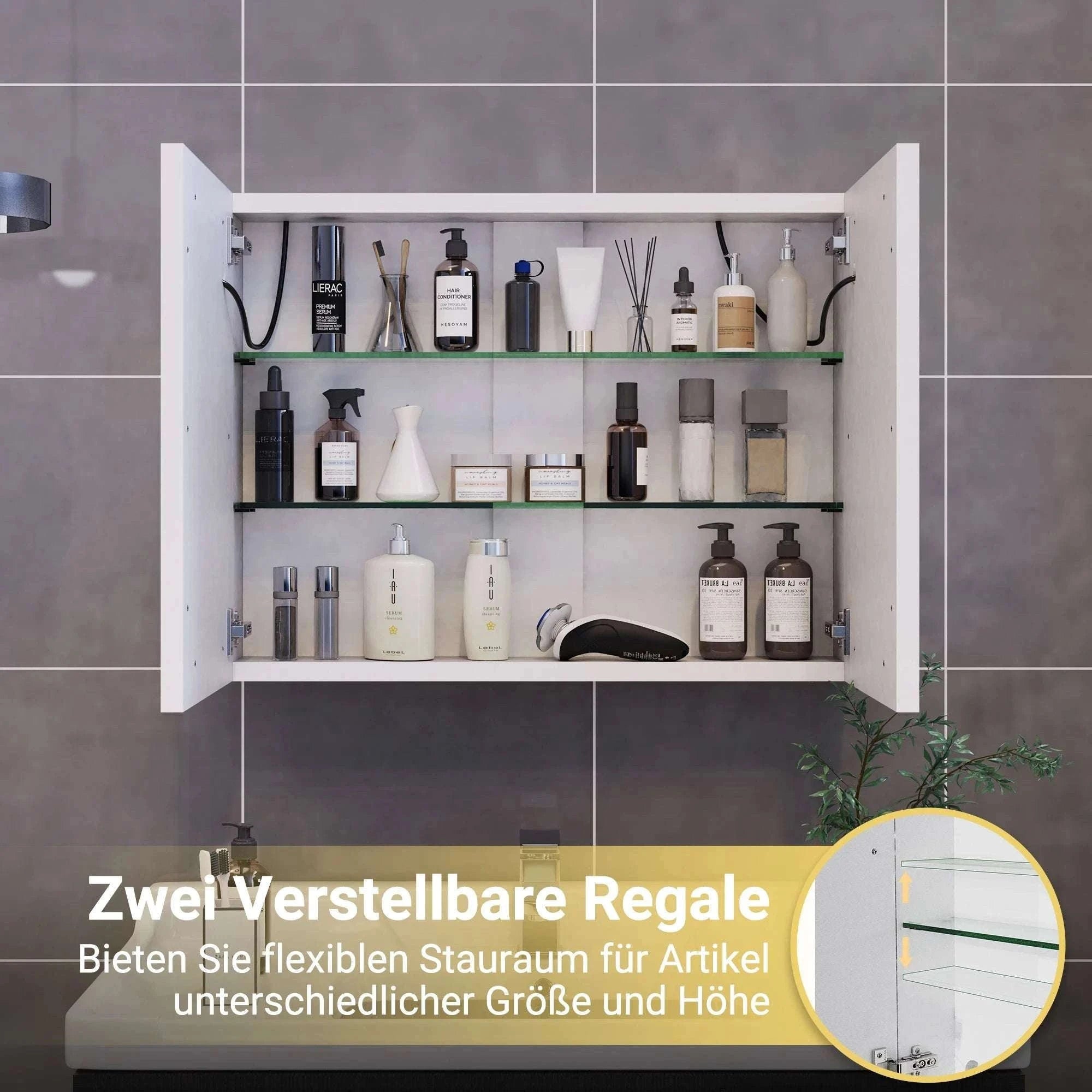LED Bathroom Mirror Cabinet 80cm Wall Mounted with Storage Shelves-white-50x15x70cm-1 door / GERMANY