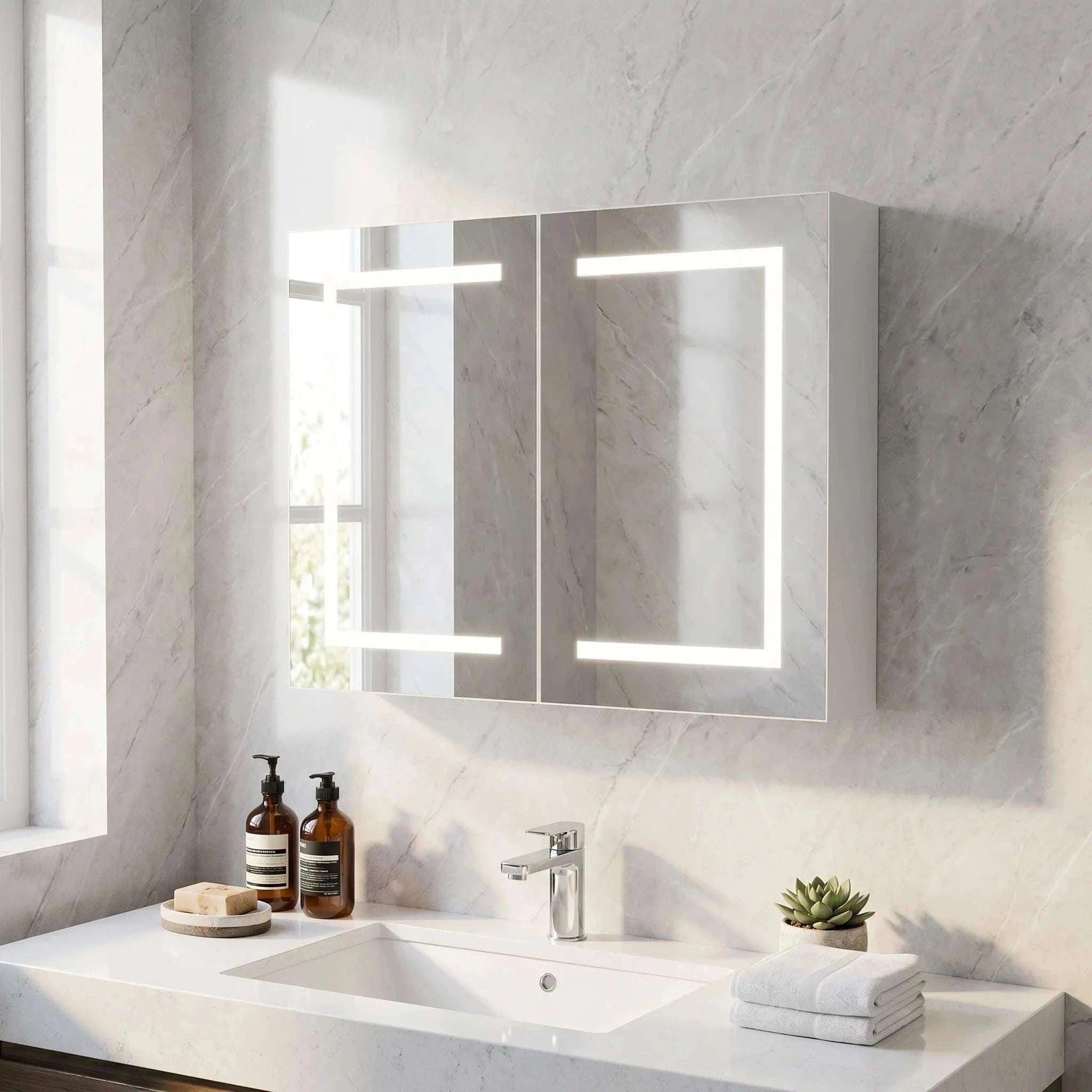 LED Bathroom Mirror Cabinet 80cm Wall Mounted with Storage Shelves-white-50x15x70cm-1 door / GERMANY