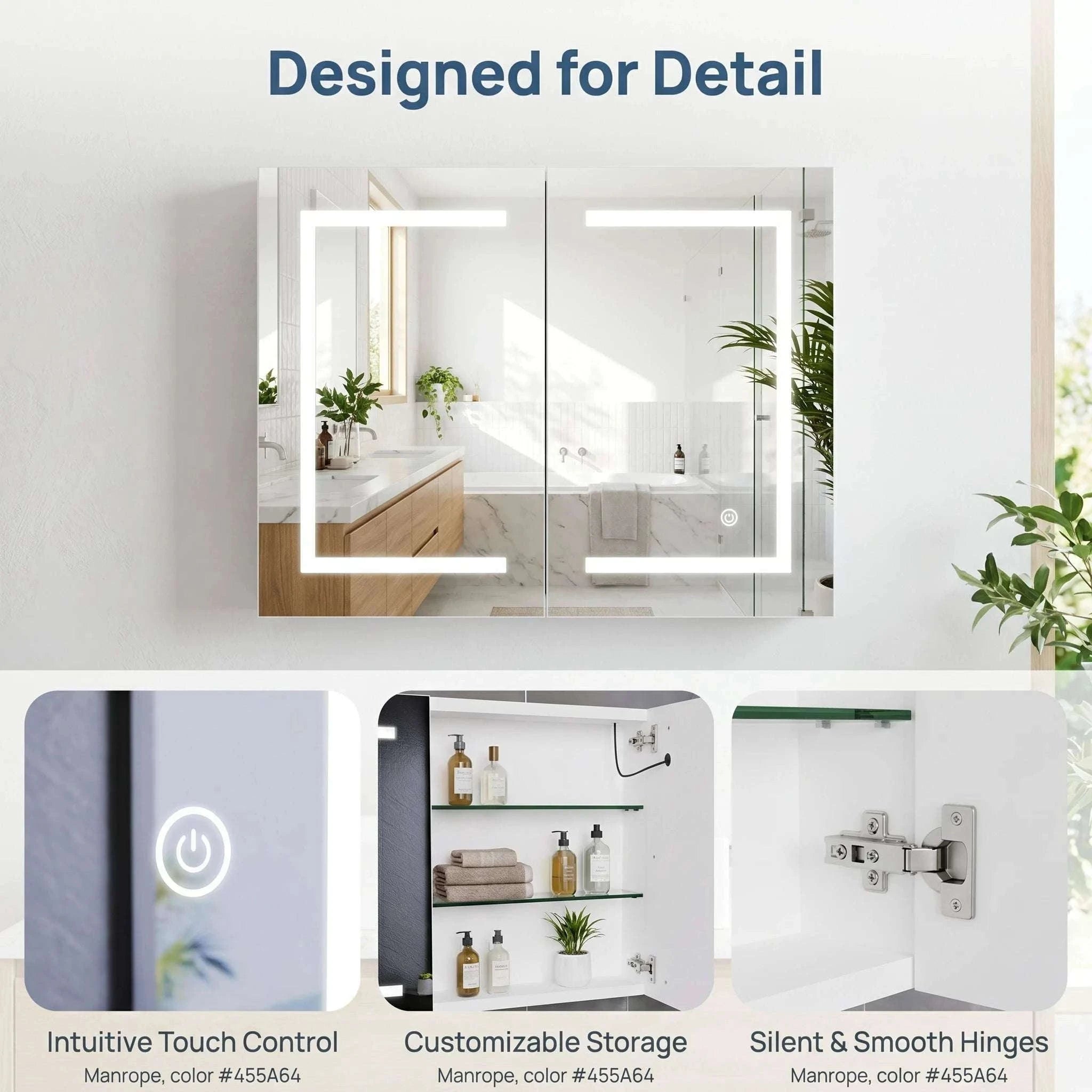 LED Bathroom Mirror Cabinet 80cm Wall Mounted with Storage Shelves-white-50x15x70cm-1 door / GERMANY