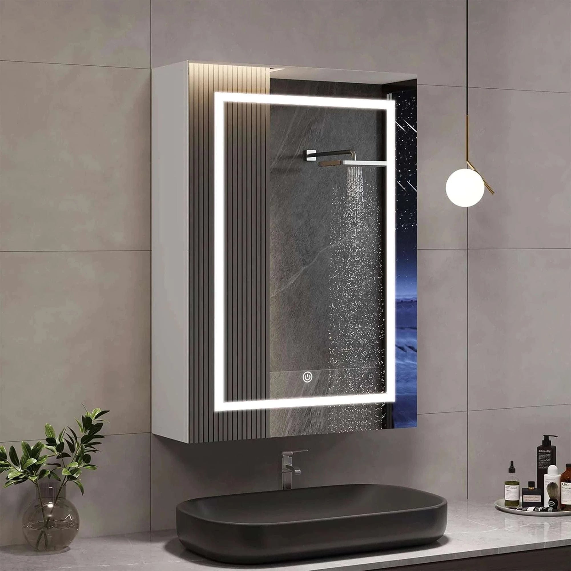LED Bathroom Mirror Cabinet 80cm Wall Mounted with Storage Shelves-white-50x15x70cm-1 door / GERMANY