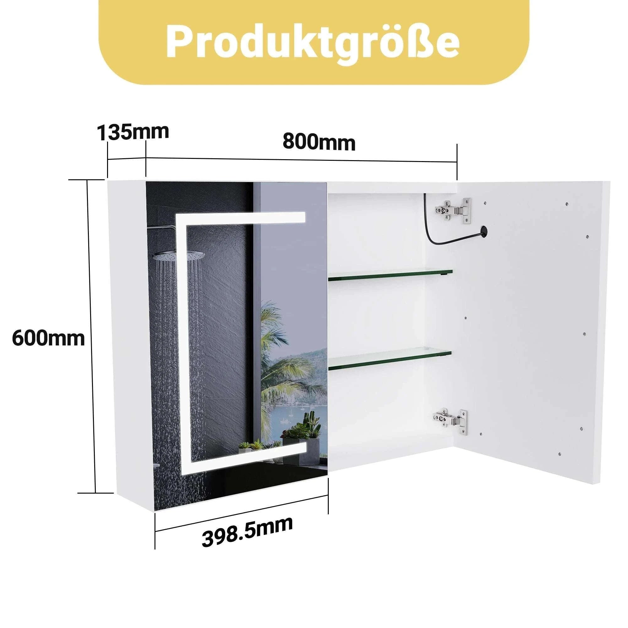 LED Bathroom Mirror Cabinet 80cm Wall Mounted with Storage Shelves-white-50x15x70cm-1 door / GERMANY