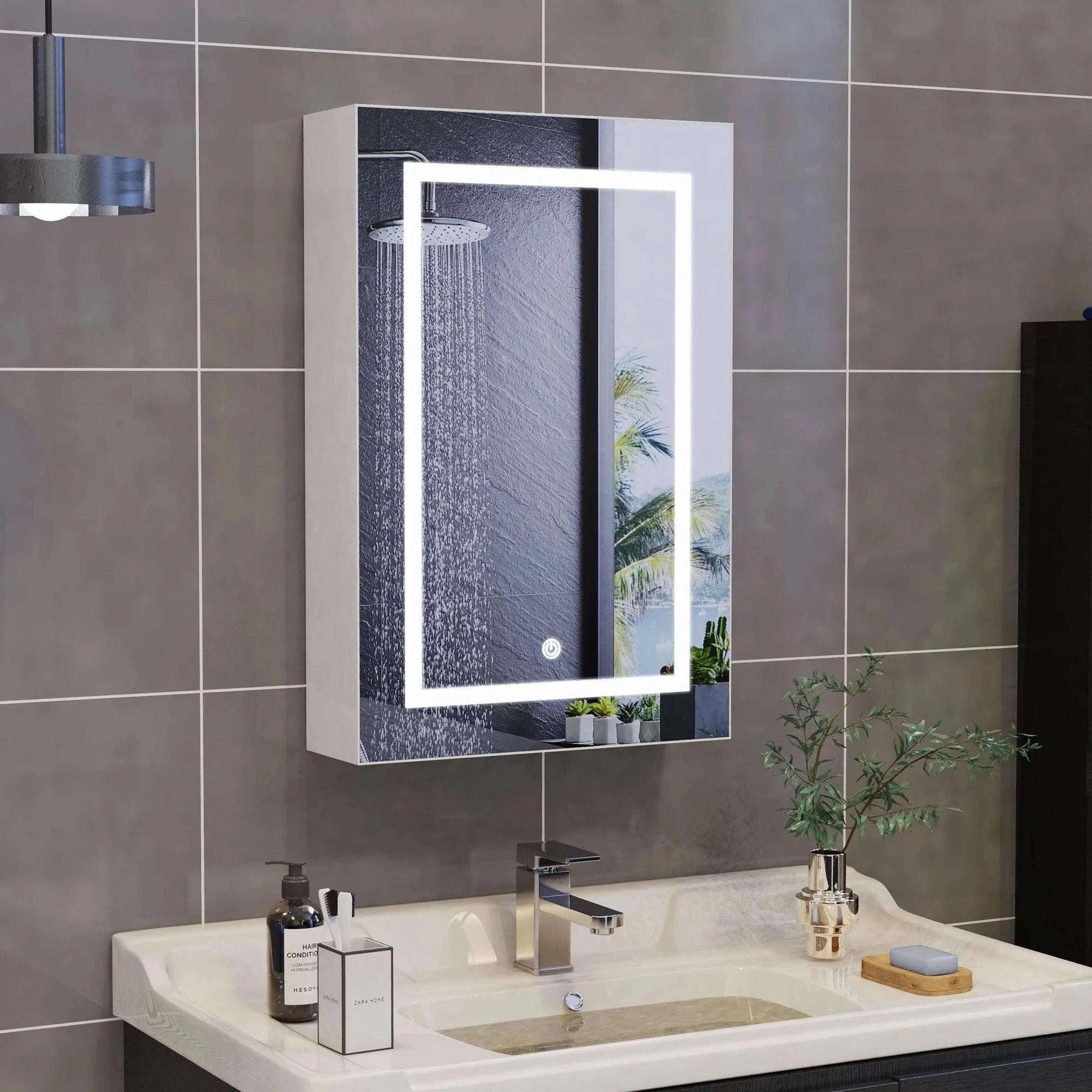 LED Bathroom Mirror Cabinet 80cm Wall Mounted with Storage Shelves-white-50x15x70cm-1 door / GERMANY