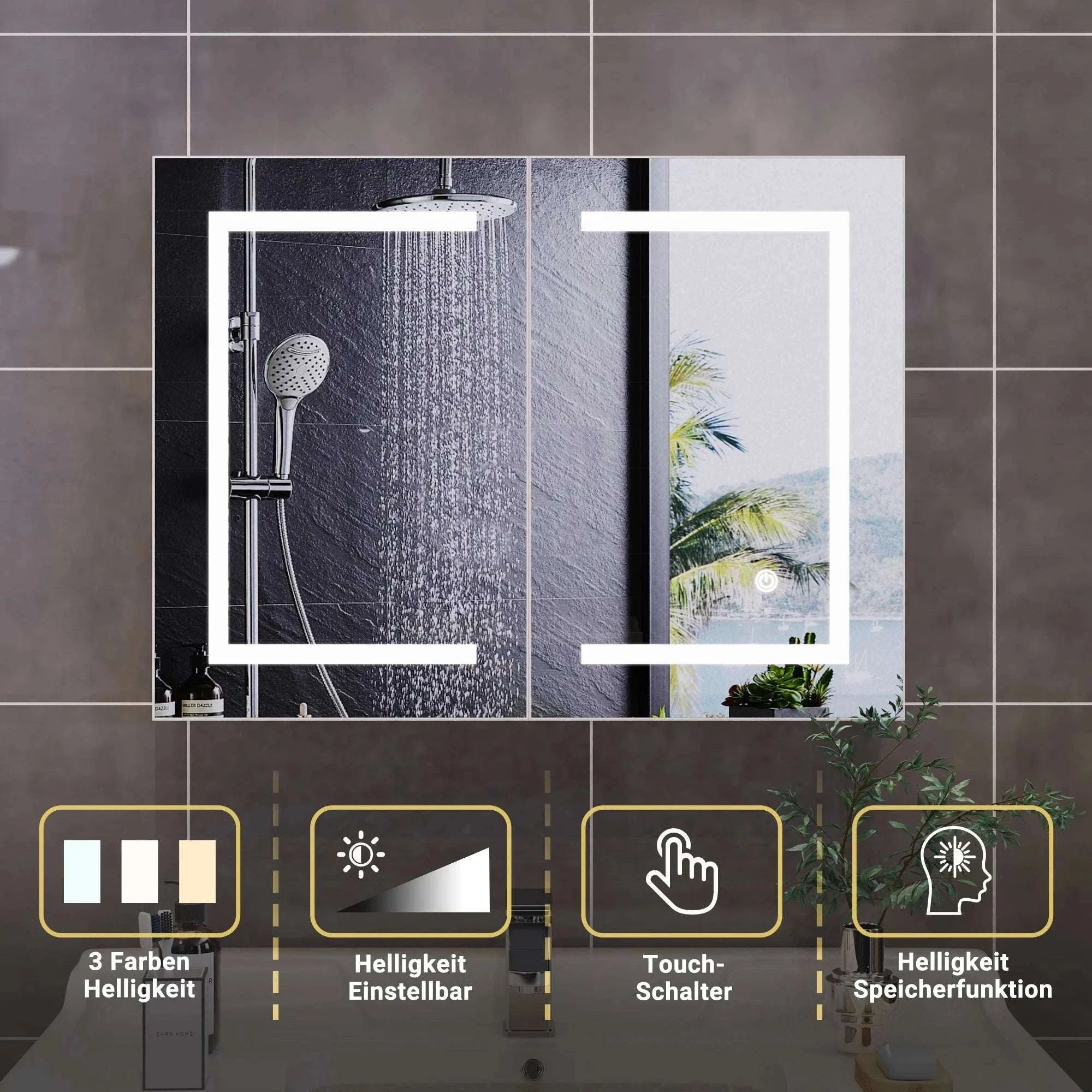 LED Bathroom Mirror Cabinet 80cm Wall Mounted with Storage Shelves-white-50x15x70cm-1 door / GERMANY