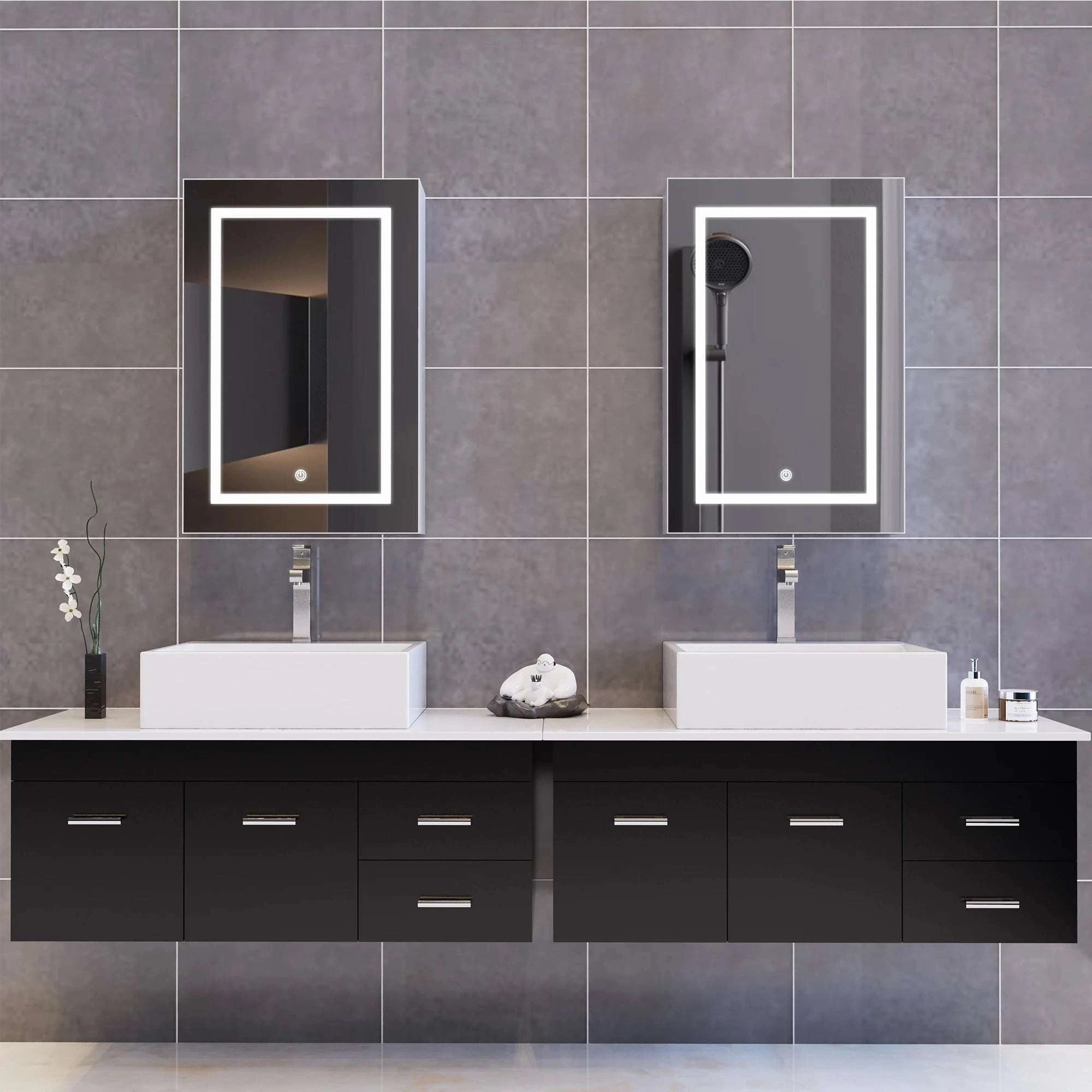 LED Bathroom Mirror Cabinet 80cm Wall Mounted with Storage Shelves-white-50x15x70cm-1 door / GERMANY